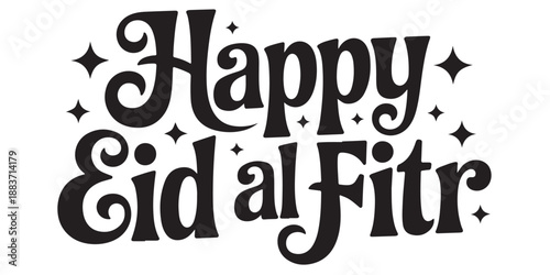Happy eid al fitr festive text design with stars in retro style