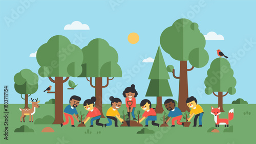 Children playing together in a sunny park surrounded by trees and wildlife, enjoying a lively outdoor gathering
