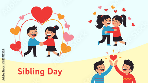 Celebrating Sibling Day with joyful illustrations of children and siblings together