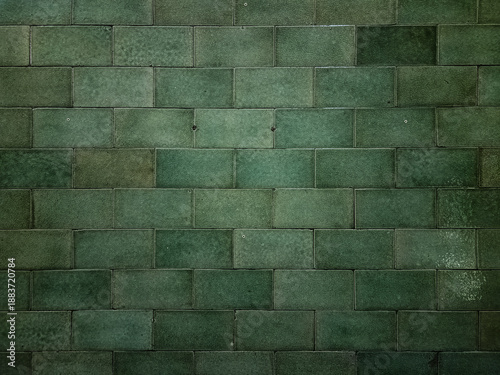 Vintage Green Glossy Subway Tile Background