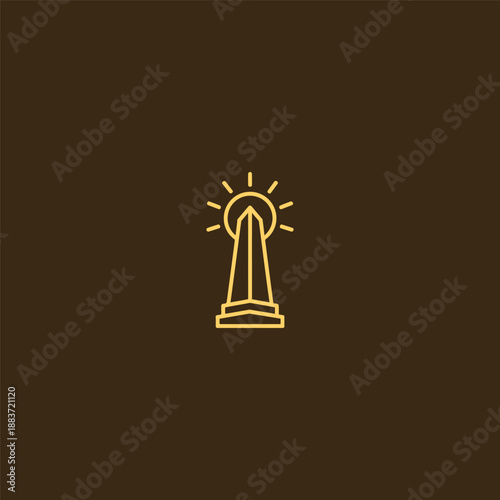 Obelisk sun logo in bold and balanced line art style.