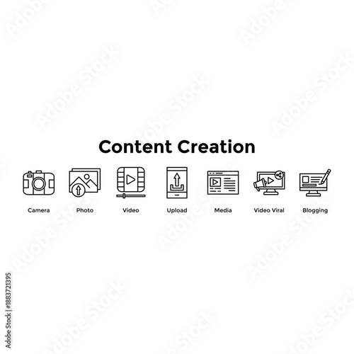 Content Creation Banner Web Icon Vector Illustration Concept For Camera, Photo, Video, Upload, Media, Video Viral, Blogging