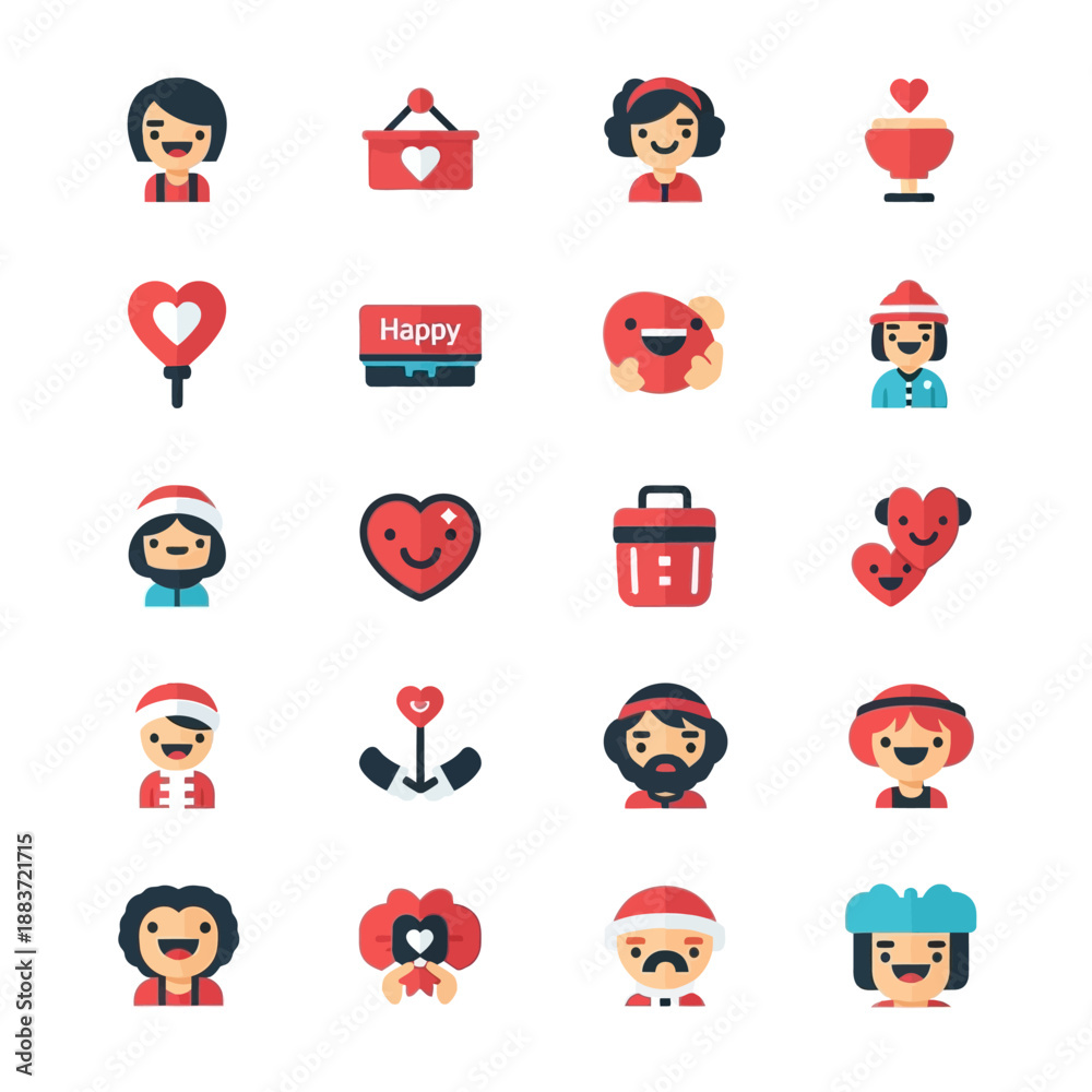 Fototapeta premium Cartoon people icons with hearts.