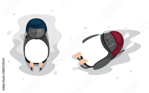 Luge Penguin Cartoon Character Winter Sport Set