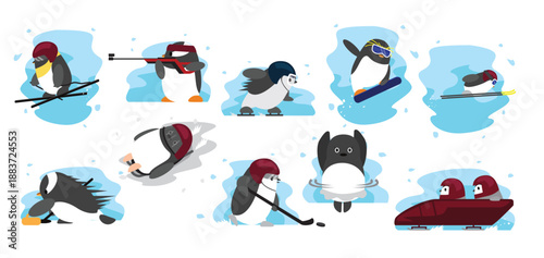 Winter Sports Penguin Cartoon Collection Side
