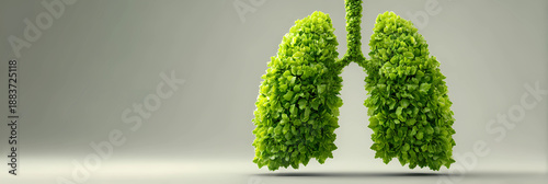 Conceptual Green Leafy Lungs Representing Respiratory Health and Healing Illustration	
