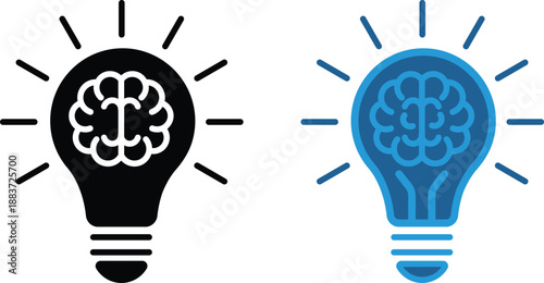 Innovation and inspiration visual set combining silhouette and flat elements of conceptual indicator and mental process