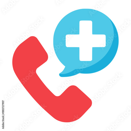 emergency medical telephone call flat color vector illustration template design