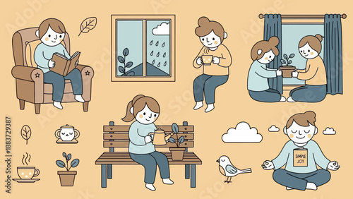 Cozy indoor activities and relaxation during a rainy day.