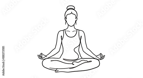 Minimalist line drawing of a person meditating in lotus position.