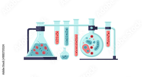 Explore innovative scientific research with laboratory beakers and test tubes, perfect for illustrating medical breakthroughs and pharmaceutical advancements