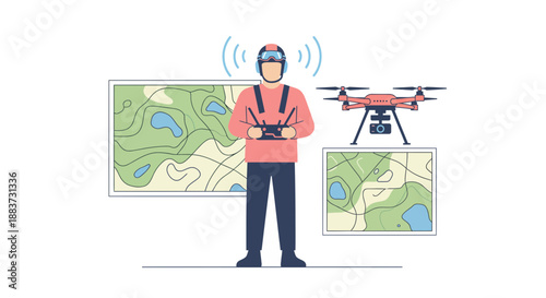 Professional drone pilot surveying land with precision technology, using advanced remote control for mapping projects and aerial photography solutions