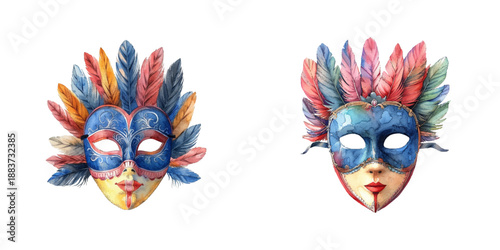 feathered mask watercolor vector illustration