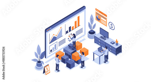 Teamwork and data analysis in a modern office environment.