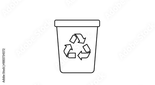 A simple line art recycling bin icon with a recycling symbol on the front