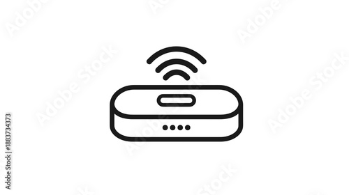 A minimalist vector graphic of a wireless router with Wi-Fi signal icon