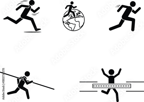 stick figures running different actions  sprinting jumping hurdling