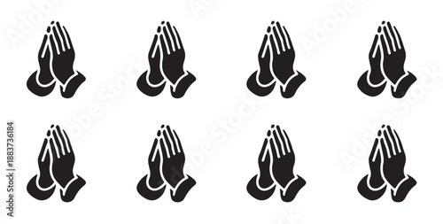 Family praying on mats silhouette with crescent and star symbol representing islamic worship time