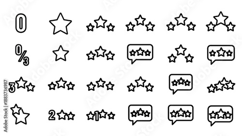 Black star rating icons set.