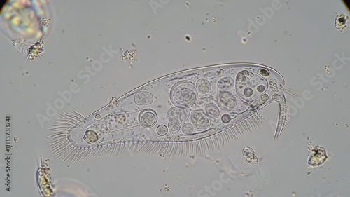 paramecium under microscope in pondwater protozoa ciliate