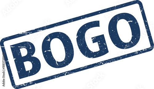 Distressed Blue BOGO Stamp Buy One Get One Promotion, Isolated on White Background