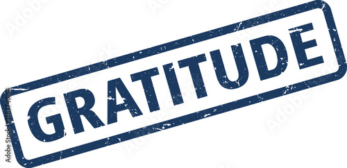 Dark Blue Grunge Stamp with Gratitude in Bold Font on White Background Isolated