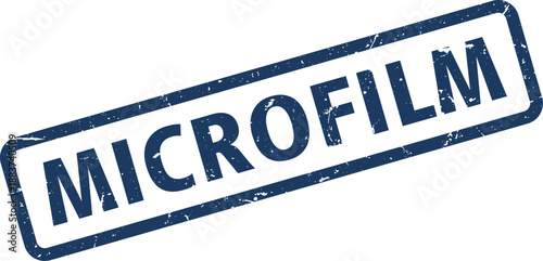 Angled Blue Microfilm Rubber Stamp on White Background with Subtle Grunge Texture Effect