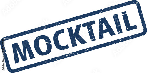 Distressed Mocktail Stamp Blue Ink Rectangular Rubber Stamp on White Background, Angled Presentation
