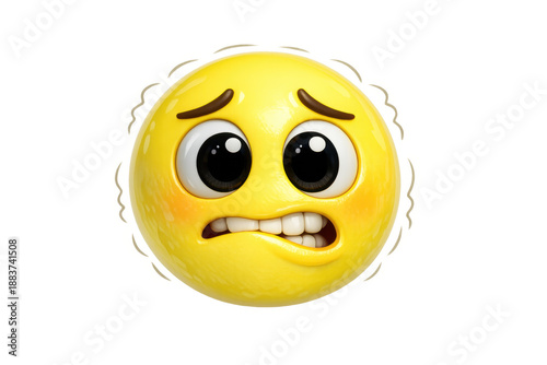 Worried 3d emoji biting lip showing anxiety, concern, and nervousness on a transparent background
