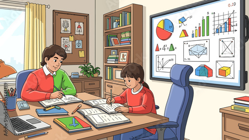 Tutor and student studying with educational resources