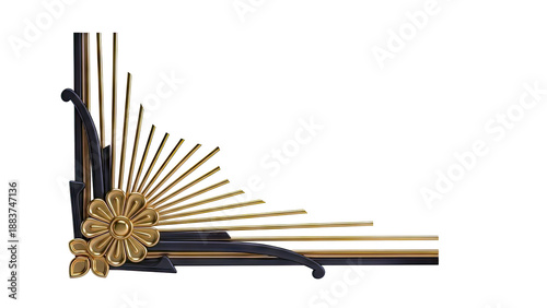 Art Deco Corner Ornament with Gold Flower and Sunburst