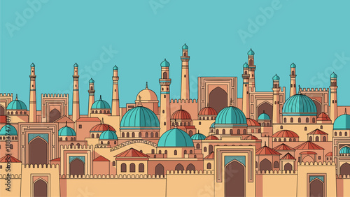 Eastern Cityscape: Domes and Minarets Illustration