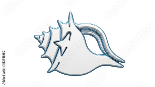 Stylized White Seashell with Blue Outline