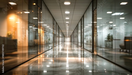 Wallpaper Mural Long office corridor with glass walls Torontodigital.ca