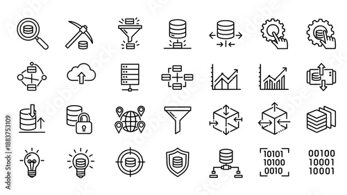 Business icons for technology and data.