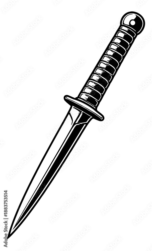 Naklejka premium Hand drawn line art illustration of a dagger depicting its sharp blade for medieval and fantasy concepts