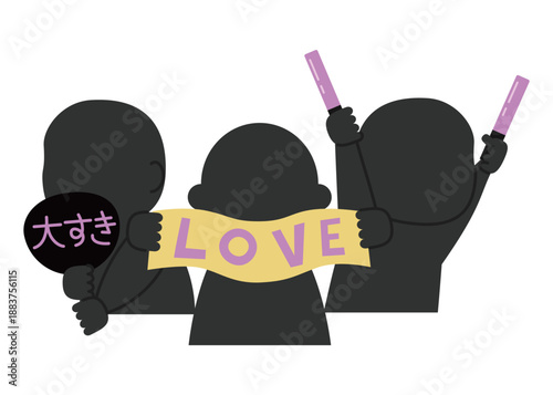 ライブ会場で盛り上がるファン3人の集合イラスト