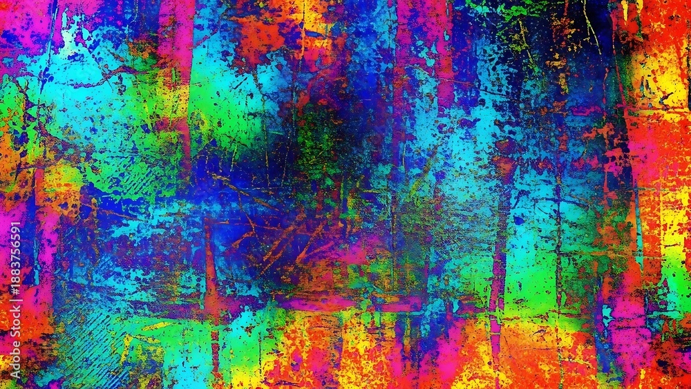 Fototapeta premium Abstract grainy noise texture colorful abstract art with vibrant hues and textured brushstrokes creating a dynamic visual effect in shades of pink blue green yellow and orange