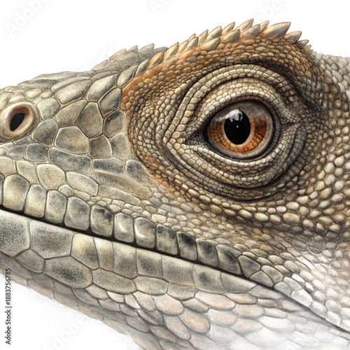 Detailed close-up of a Komodo dragon's eye and textured skin, highlighting its unique features and natural beauty.