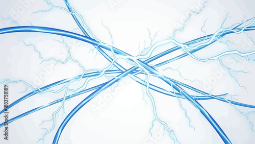 Blue lines and branches intersecting on white background.