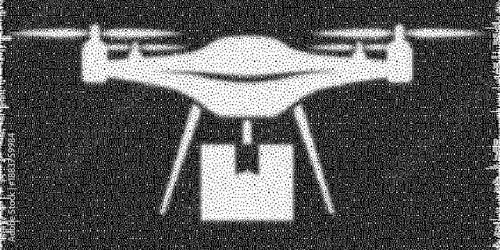 Modern Delivery Drone Silhouette Illustration in Dither Style, Aerial Logistics TechnologyModern Delivery Drone Silhouette Illustration in Dither Style, Aerial Logistics Technology