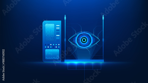 3D Bioprinting Technology Background with Artificial Eye Creation, Bioprinter Machine Printing Human Eye