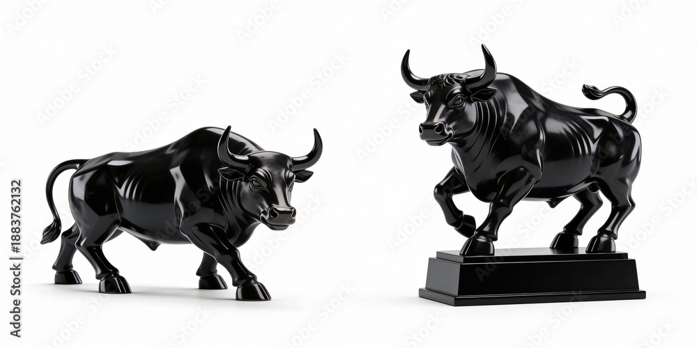 Fototapeta premium Black Bull Statue on white Background