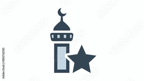 Mosque Icon with Crescent Moon and Star.