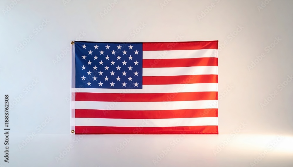 Fototapeta premium The American flag with its stars and stripes is displayed against a white background, representing patriotism and national pride in the USA.
