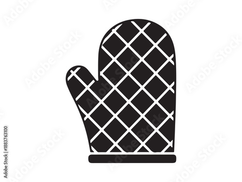 A minimalist silhouette of a single oven glove with a classic diamond pattern. A simple black and white vector icon of a quilted oven mitt.