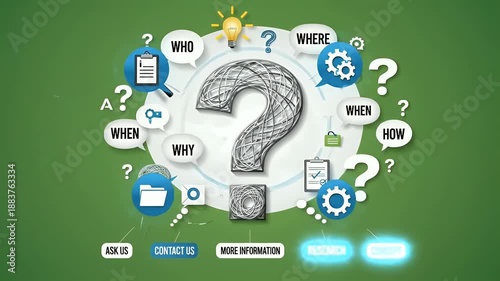 Question Mark Concept Motion Graphic with Analytics and Search Icons