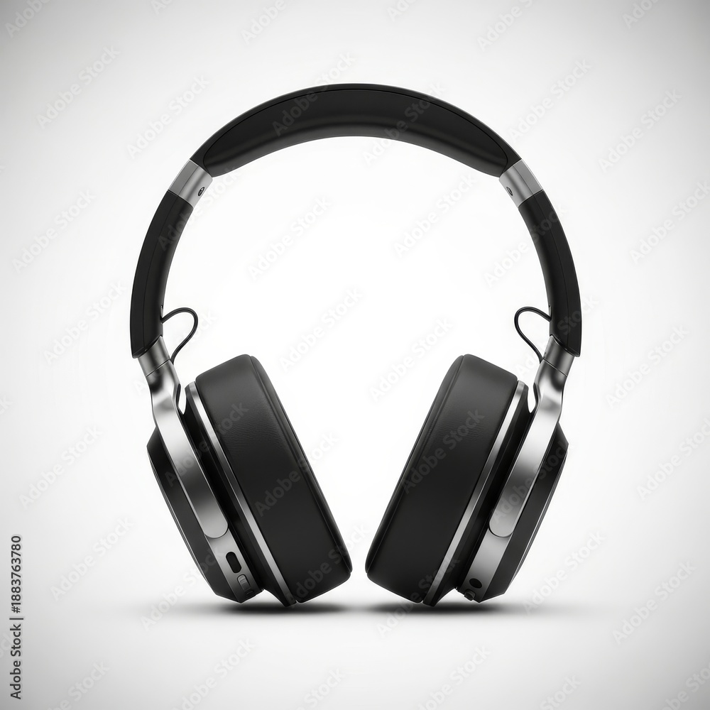 Fototapeta premium Black and silver over-ear headphones on white background
