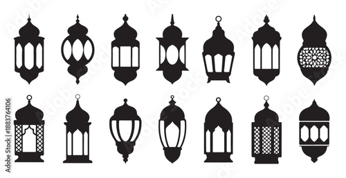Set of ramadan kareem lantern vector silhouette with intricate details and classic shapes