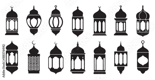 Collection of detailed Islamic lantern and lamp silhouettes for Ramadan and cultural themes
